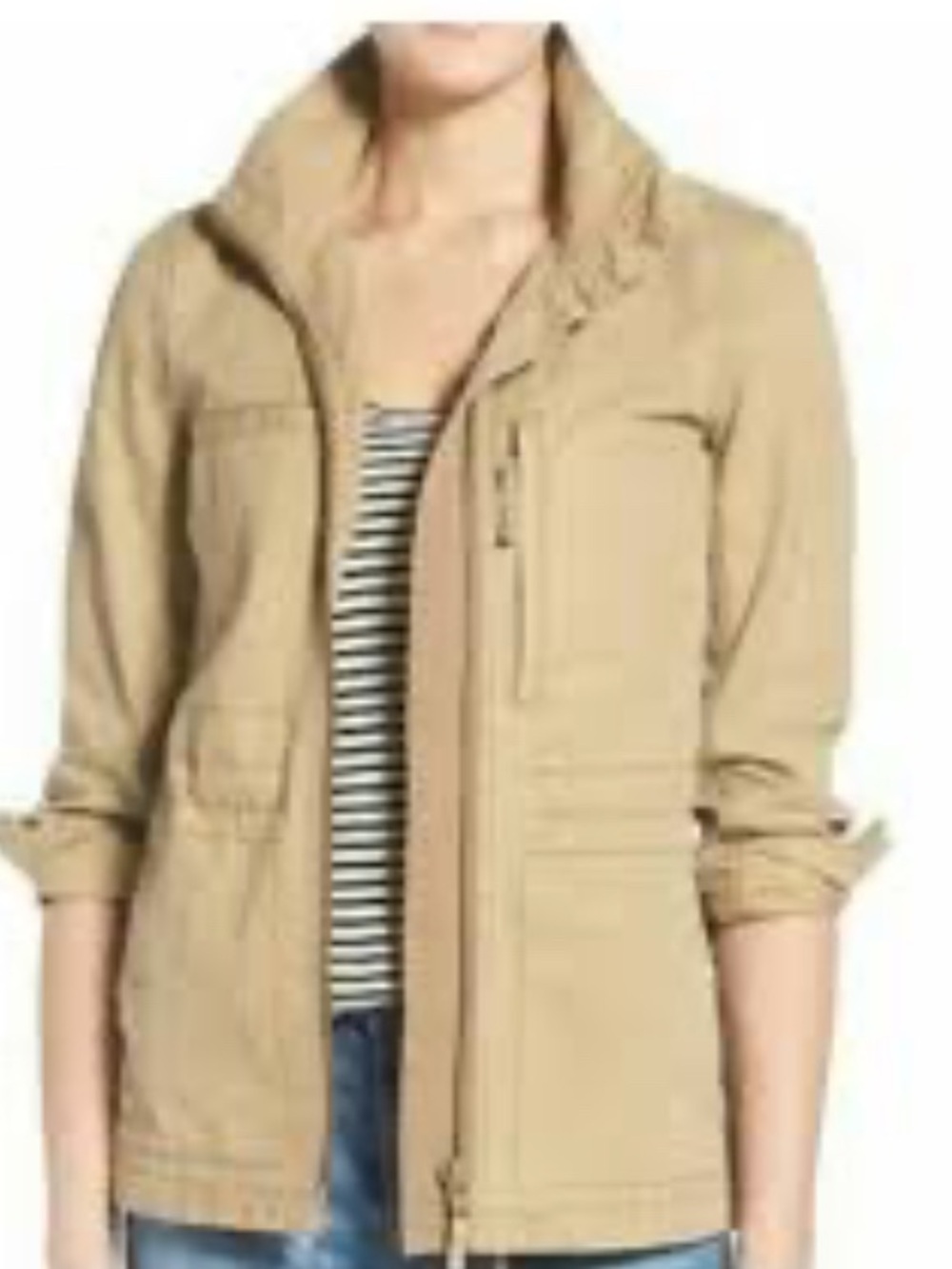 Madewell Fleet Jacket Utility Tan Women Medium Full Zip Drawstring Waist Cotton